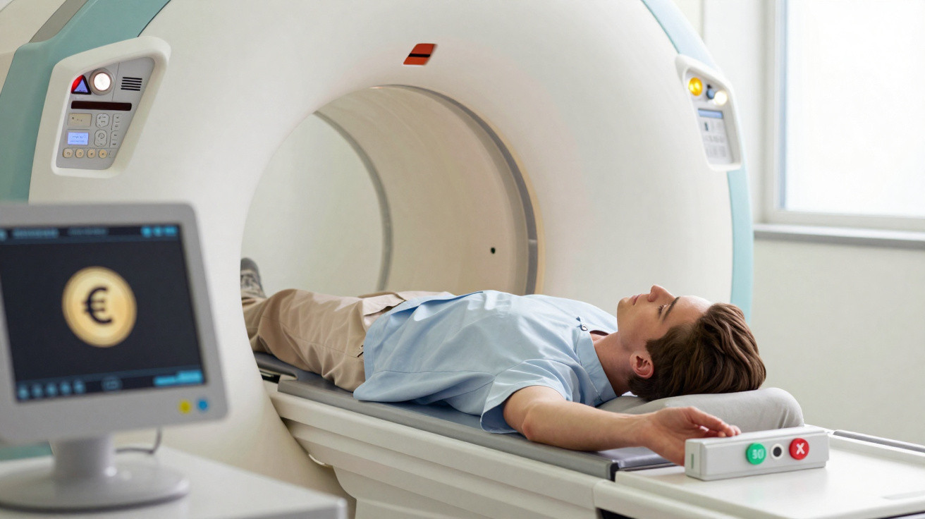 Patient liegt entspannt für eine MRT-Untersuchung in einer modernen, medizinischen Scanner-Röhre.